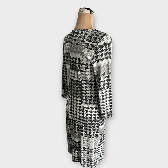 Vintage Venus Women’s Medium Grey Print Viscose Midi Dress Scoop Neck Workwear - Picture 2 of 8